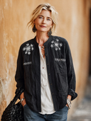 Women's Vintage-Style Elegant Casual – Embroidered Cotton-Linen, Mandarin Collar, Single-Breasted Lightweight Jacket ZMZ1475H7ZYY