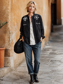 Women's Vintage-Style Elegant Casual – Embroidered Cotton-Linen, Mandarin Collar, Single-Breasted Lightweight Jacket ZMZ1475H7ZYY