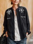 Women's Vintage-Style Elegant Casual – Embroidered Cotton-Linen, Mandarin Collar, Single-Breasted Lightweight Jacket ZMZ1475H7ZYY