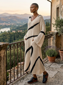 Women's Vintage Elegant V-Neck Flare-Sleeve Loose Knit Maxi Dress ZMZ1473H1ZYY