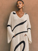 Women's Vintage Elegant V-Neck Flare-Sleeve Loose Knit Maxi Dress ZMZ1473H1ZYY