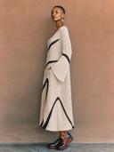 Women's Vintage Elegant V-Neck Flare-Sleeve Loose Knit Maxi Dress ZMZ1473H1ZYY
