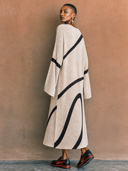 Women's Vintage Elegant V-Neck Flare-Sleeve Loose Knit Maxi Dress ZMZ1473H1ZYY
