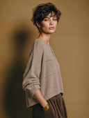 Women's Vintage-Style Elegant Crew-Neck Long-Sleeve Loose Sweater ZMZ1436H2ZYY