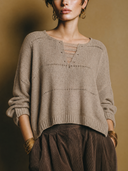 Women's Vintage-Style Elegant Crew-Neck Long-Sleeve Loose Sweater ZMZ1436H2ZYY