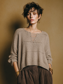 Women's Vintage-Style Elegant Crew-Neck Long-Sleeve Loose Sweater ZMZ1436H2ZYY