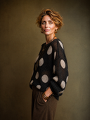 Women's Vintage-Style Elegant Round Neck Long-Sleeve Polka-Dot Sweater ZMZ1403H1ZYY