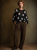 Women's Vintage-Style Elegant Round Neck Long-Sleeve Polka-Dot Sweater ZMZ1403H1ZYY