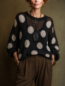Women's Vintage-Style Elegant Round Neck Long-Sleeve Polka-Dot Sweater ZMZ1403H1ZYY