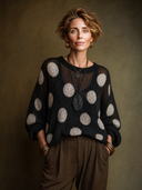 Women's Vintage-Style Elegant Round Neck Long-Sleeve Polka-Dot Sweater ZMZ1403H1ZYY