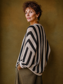 Women's Vintage-Style Elegant Black And White Vertical-Stripe Long-Sleeve Henley Sweater ZMZ1495H0ZYY