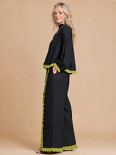 Women's Vintage-Style Casual Cotton-Linen Set: Long-Sleeve Mandarin Collar Top And Wide-Leg Pants With Elastic Waist ZMZ1496H6ZYY