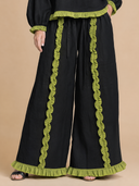 Women's Vintage-Style Casual Cotton-Linen Set: Long-Sleeve Mandarin Collar Top And Wide-Leg Pants With Elastic Waist ZMZ1496H6ZYY