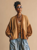 Women's Vintage Casual Lantern Sleeves And Single-Breasted Closure Cotton-Linen Lightweight Jacket ZMZ1416H9ZYY