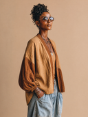 Women's Vintage Casual Lantern Sleeves And Single-Breasted Closure Cotton-Linen Lightweight Jacket ZMZ1416H9ZYY