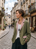 Women's Vintage-Style Casual Cotton-Linen Color-Block Paneling And Single-Breasted Closure Blazer ZMZ1462H6ZYY