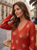 Women Polka Dot Hollow Knit Sweater, V Neck Long Sleeve Loose Casual Mesh Knit Blouse ZMZ1231H4YZH