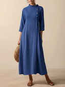 Women's Solid-Color Cotton Stand-Collar Maxi Dress ZMZ1397H4XT