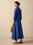 Women's Solid-Color Cotton Stand-Collar Maxi Dress ZMZ1397H4XT