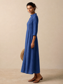 Women's Solid-Color Cotton Stand-Collar Maxi Dress ZMZ1397H4XT