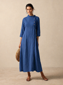 Women's Solid-Color Cotton Stand-Collar Maxi Dress ZMZ1397H4XT