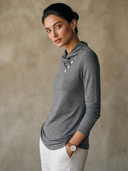 Women's Long-Sleeve Button-Front Mock-Neck T-Shirt ZMZ1387H3XT