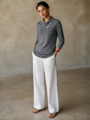 Women's Long-Sleeve Button-Front Mock-Neck T-Shirt ZMZ1387H3XT