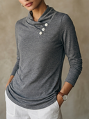 Women's Long-Sleeve Button-Front Mock-Neck T-Shirt ZMZ1387H3XT