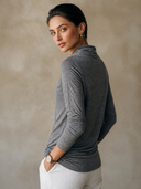 Women's Long-Sleeve Button-Front Mock-Neck T-Shirt ZMZ1387H3XT