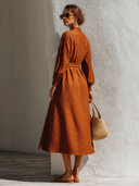 Women's Mock-Neck Long-Sleeve Linen Midi Dress ZMZ1093H4XT