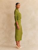 Women's High-Neck Long-Sleeved Bamboo Pattern Knit Midi Dress ZMZ1340H5XT