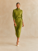 Women's High-Neck Long-Sleeved Bamboo Pattern Knit Midi Dress ZMZ1340H5XT
