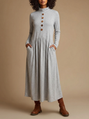 Women's Long-sleeved Button-front Maxi Dress ZMZ1755H4XT