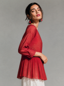 Women's Round-Neck Cotton-Linen And Chiffon Panel Shirt ZMZ1317H7XT