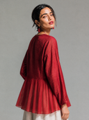Women's Round-Neck Cotton-Linen And Chiffon Panel Shirt ZMZ1317H7XT