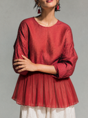 Women's Round-Neck Cotton-Linen And Chiffon Panel Shirt ZMZ1317H7XT