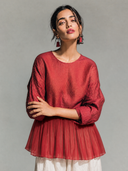Women's Round-Neck Cotton-Linen And Chiffon Panel Shirt ZMZ1317H7XT