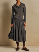 Women's Solid Color Cowl Neck Asymmetric Button Midi Dress ZMZ1744H2XT