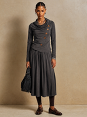 Women's Solid Color Cowl Neck Asymmetric Button Midi Dress ZMZ1744H2XT