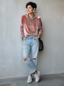 Women's Stylish Light Pink Velvet Hoodie ZMZ1792H9SWL