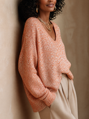 Women V‑Neck Marled Knit Sweater, Oversized Long Sleeve Loose Fall Pullover Top ZMZ1701H4YZH