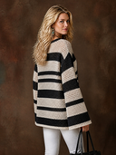 Women's Casual Bohemian V-Neck Flare-Sleeve Loose Sweater With Subtle Cut-Outs ZMZ1712H4ZYY