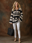 Women's Casual Bohemian V-Neck Flare-Sleeve Loose Sweater With Subtle Cut-Outs ZMZ1712H4ZYY