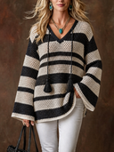 Women's Casual Bohemian V-Neck Flare-Sleeve Loose Sweater With Subtle Cut-Outs ZMZ1712H4ZYY