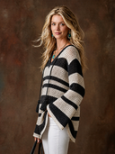 Women's Casual Bohemian V-Neck Flare-Sleeve Loose Sweater With Subtle Cut-Outs ZMZ1712H4ZYY