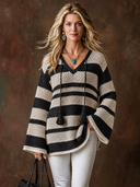 Women's Casual Bohemian V-Neck Flare-Sleeve Loose Sweater With Subtle Cut-Outs ZMZ1712H4ZYY