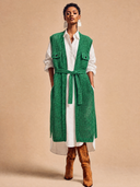 Women's Vintage-Style Elegant Casual Long Knit Vest With Multiple Pockets ZMZ1746H0ZYY