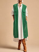 Women's Vintage-Style Elegant Casual Long Knit Vest With Multiple Pockets ZMZ1746H0ZYY