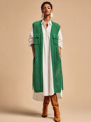 Women's Vintage-Style Elegant Casual Long Knit Vest With Multiple Pockets ZMZ1746H0ZYY