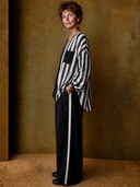 Women's Vintage-Style Casual Cotton-Linen Set: Vertical-Striped Long-Sleeve Shirt With Contrast Panels And Wide-Leg Pants With Elastic Waist ZMZ1788H2ZYY